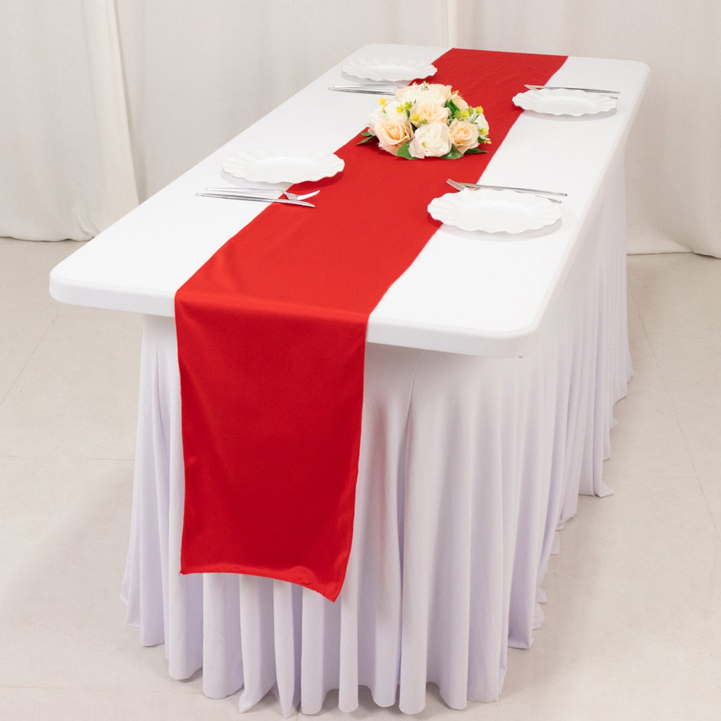 Red Scuba Polyester Table Runner, Wrinkle Free Table Linen - 12"x108"