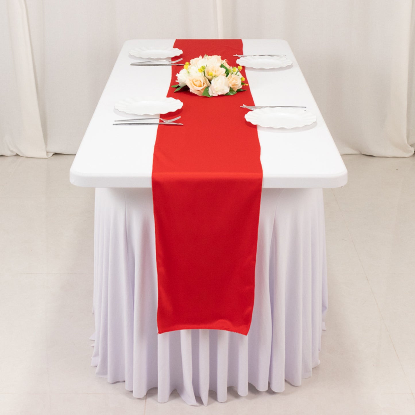 Red Scuba Polyester Table Runner, Wrinkle Free Table Linen - 12"x108"