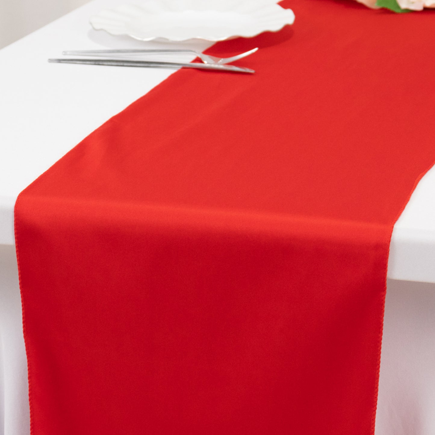 Red Scuba Polyester Table Runner, Wrinkle Free Table Linen - 12"x108"