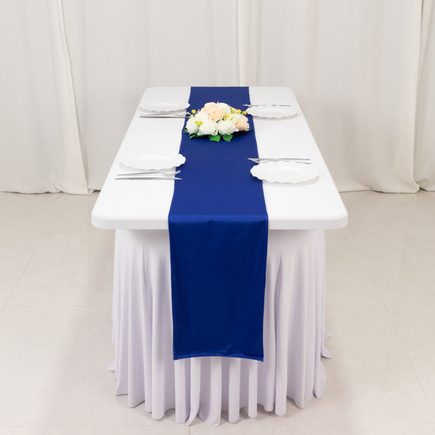 Royal Blue Scuba Polyester Table Runner, Wrinkle Free Table Linen - 12"x108"