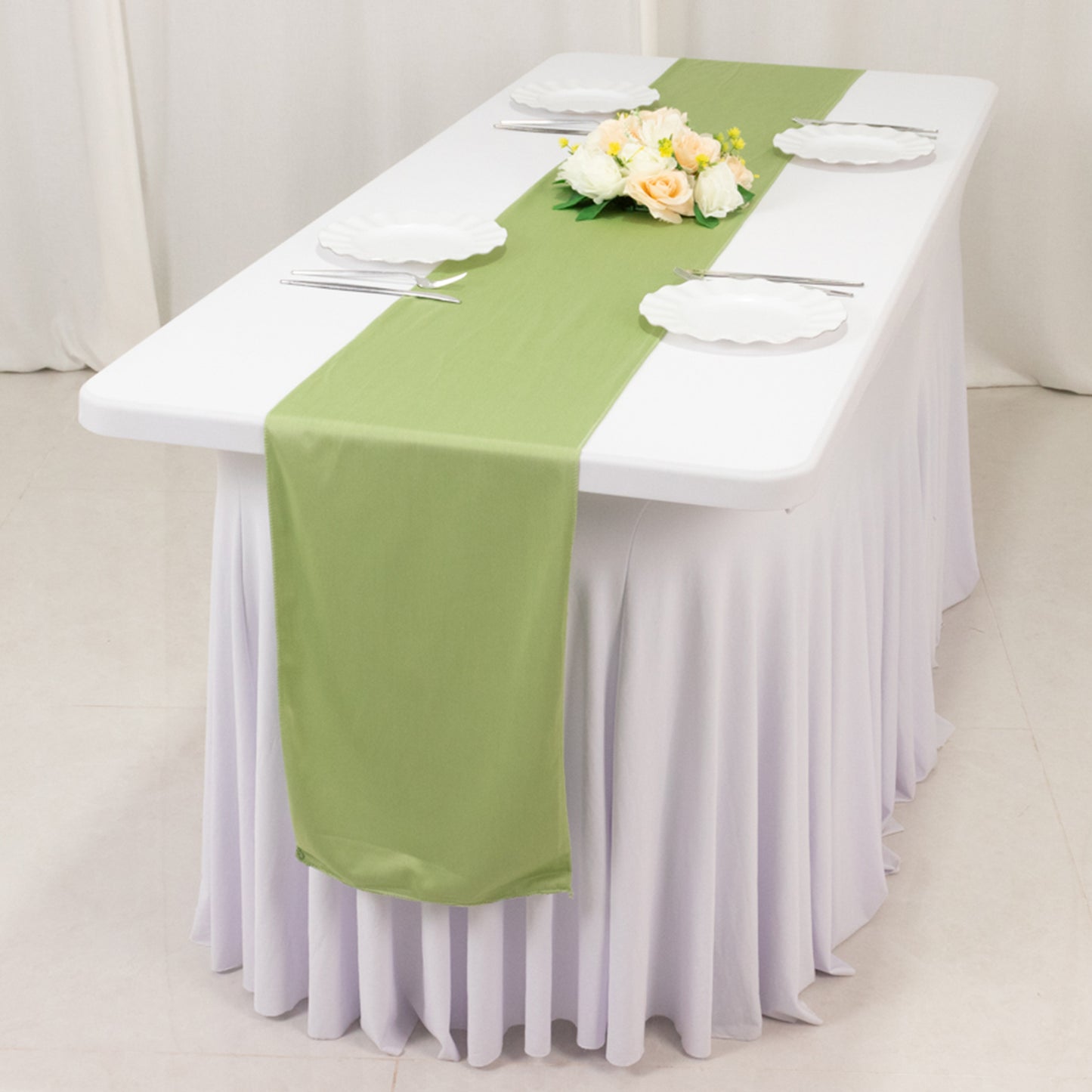 Sage Green Premium Scuba Polyester Table Runner, Wrinkle Free Table Linen - 12"x108"