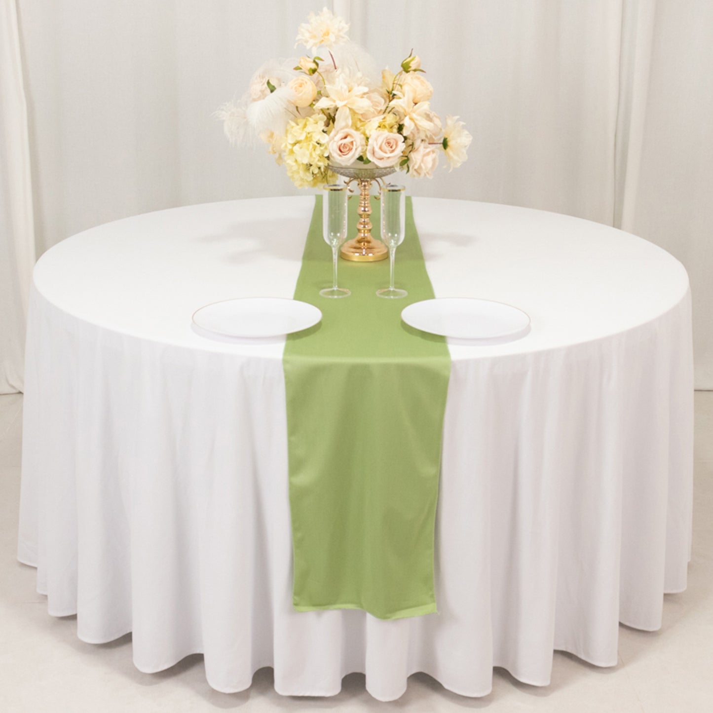 Sage Green Premium Scuba Polyester Table Runner, Wrinkle Free Table Linen - 12"x108"