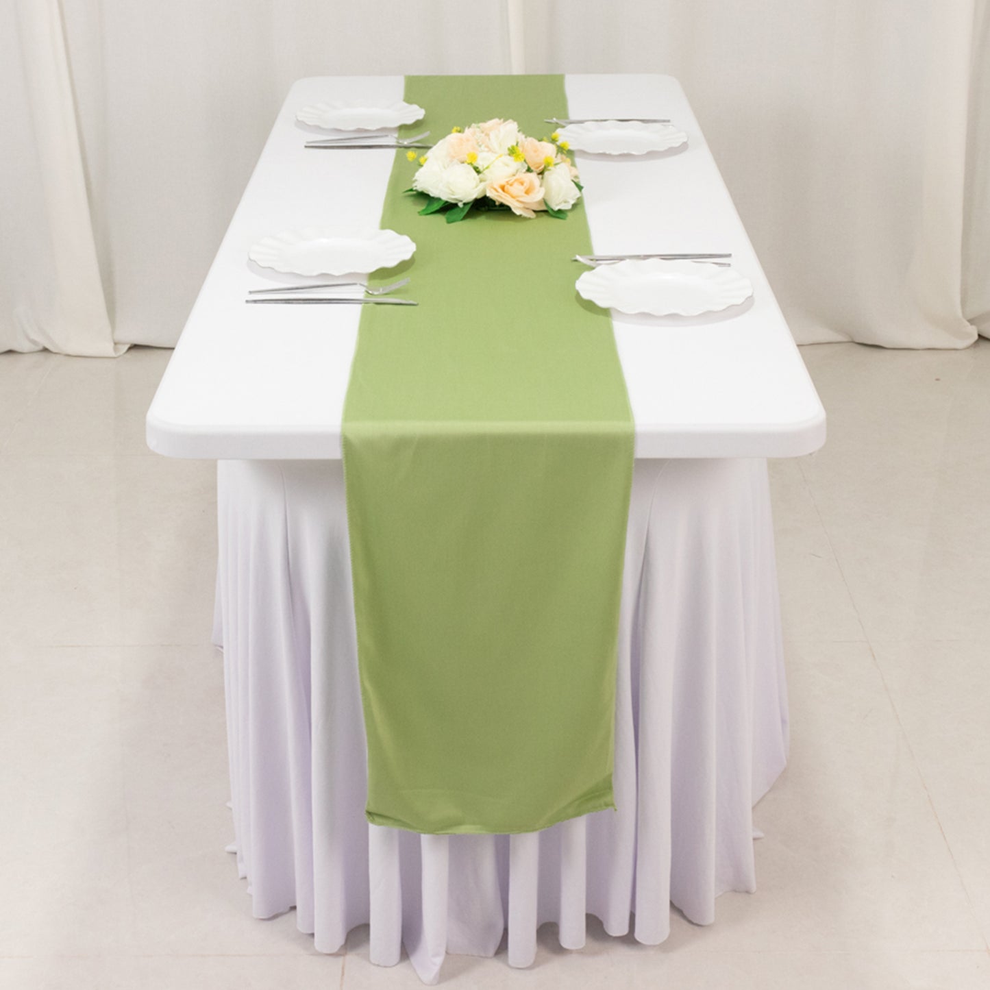 Sage Green Premium Scuba Polyester Table Runner, Wrinkle Free Table Linen - 12"x108"