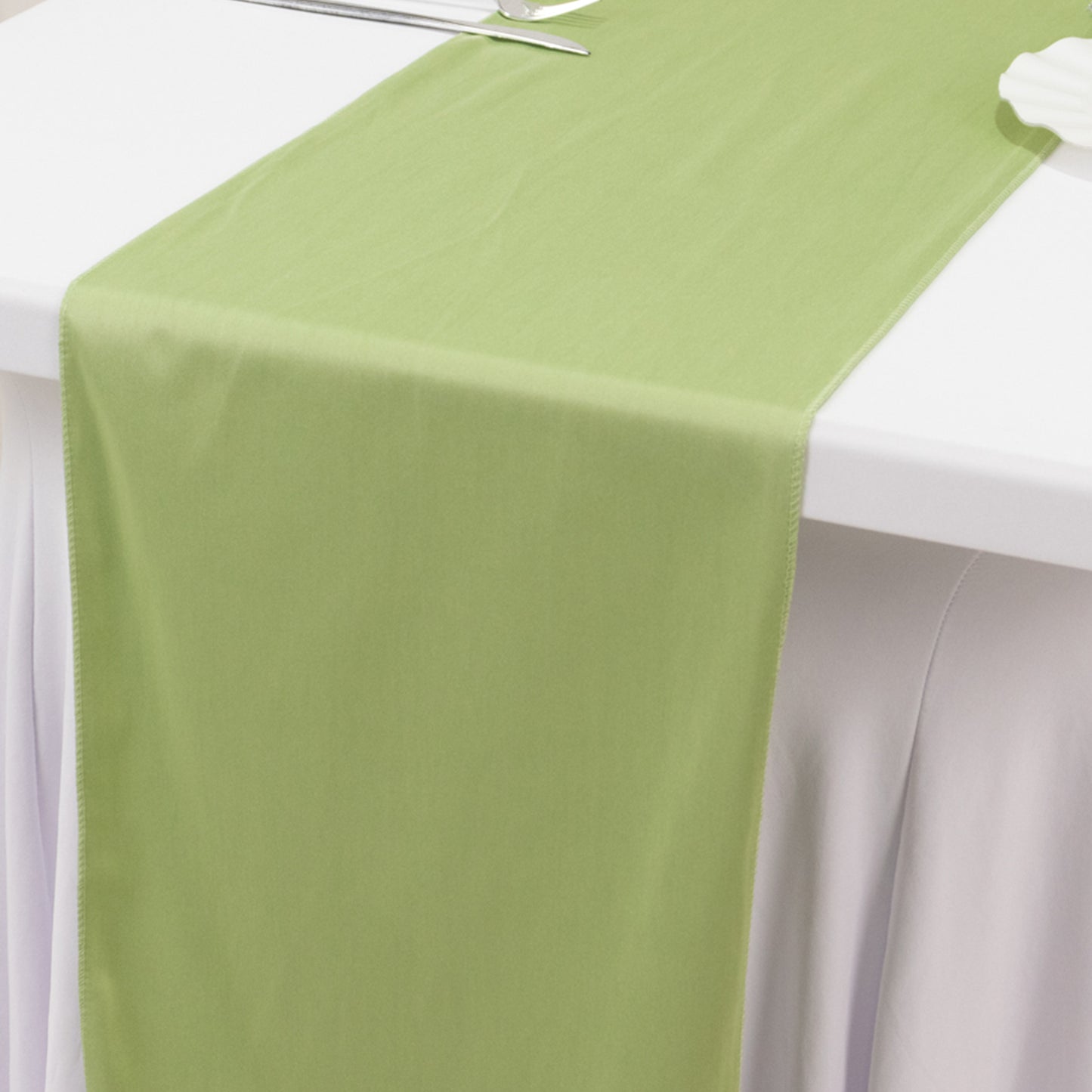 Sage Green Premium Scuba Polyester Table Runner, Wrinkle Free Table Linen - 12"x108"