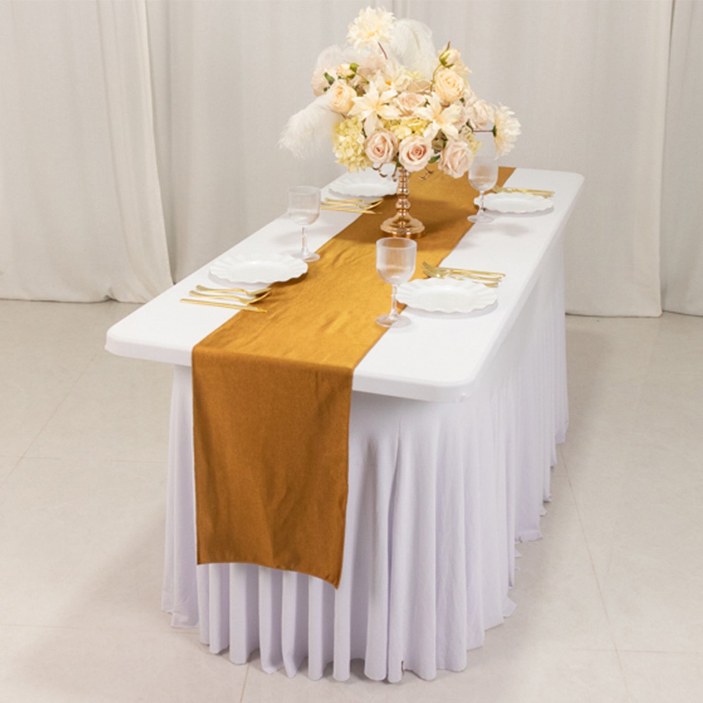 Shimmer Gold Premium Scuba Polyester Table Runner, Wrinkle Free Table Linen - 12"x108"