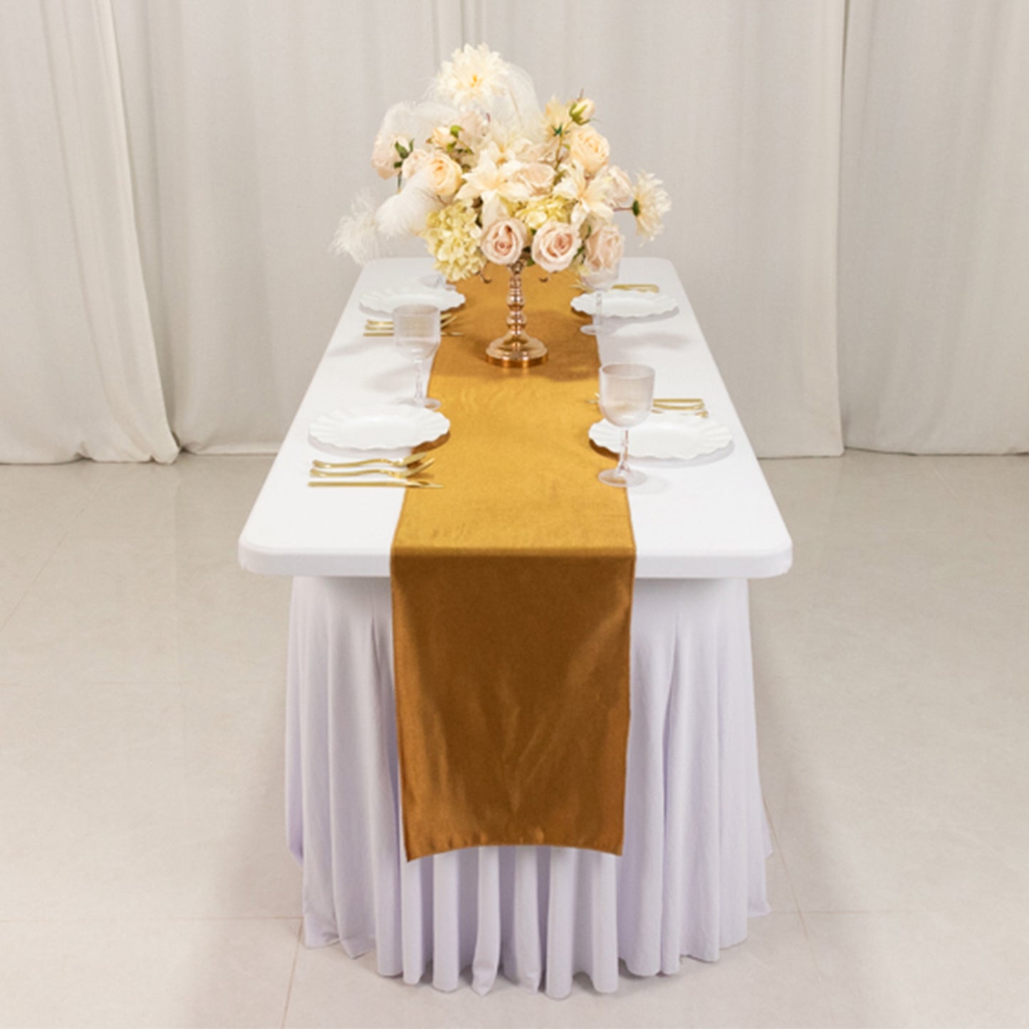 Shimmer Gold Premium Scuba Polyester Table Runner, Wrinkle Free Table Linen - 12"x108"