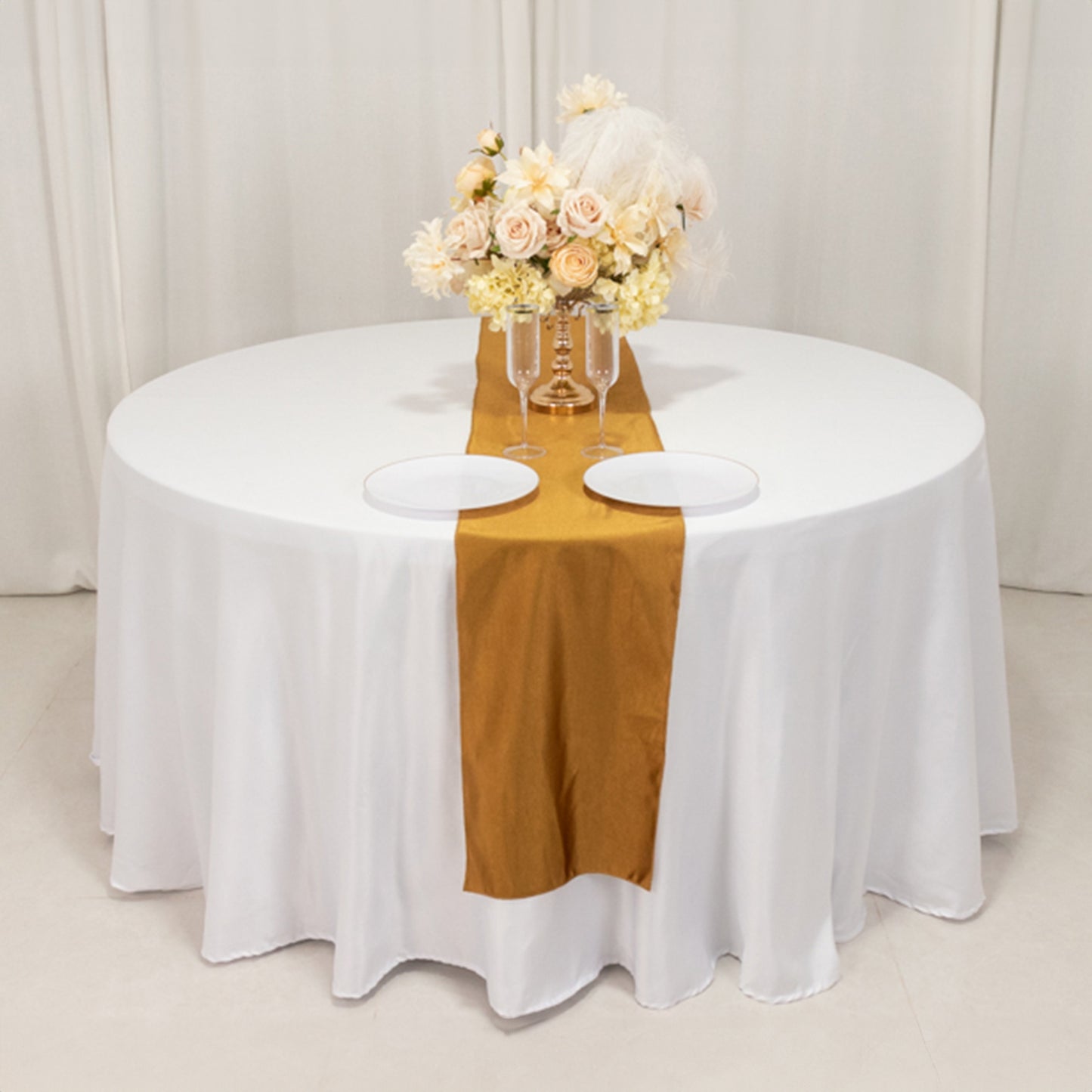 Shimmer Gold Premium Scuba Polyester Table Runner, Wrinkle Free Table Linen - 12"x108"