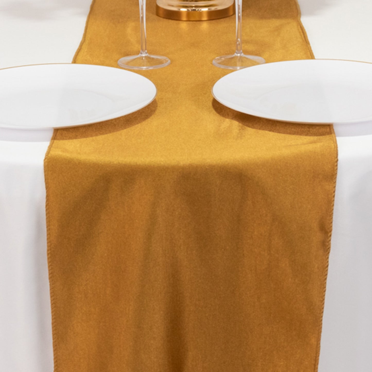 Shimmer Gold Premium Scuba Polyester Table Runner, Wrinkle Free Table Linen - 12"x108"