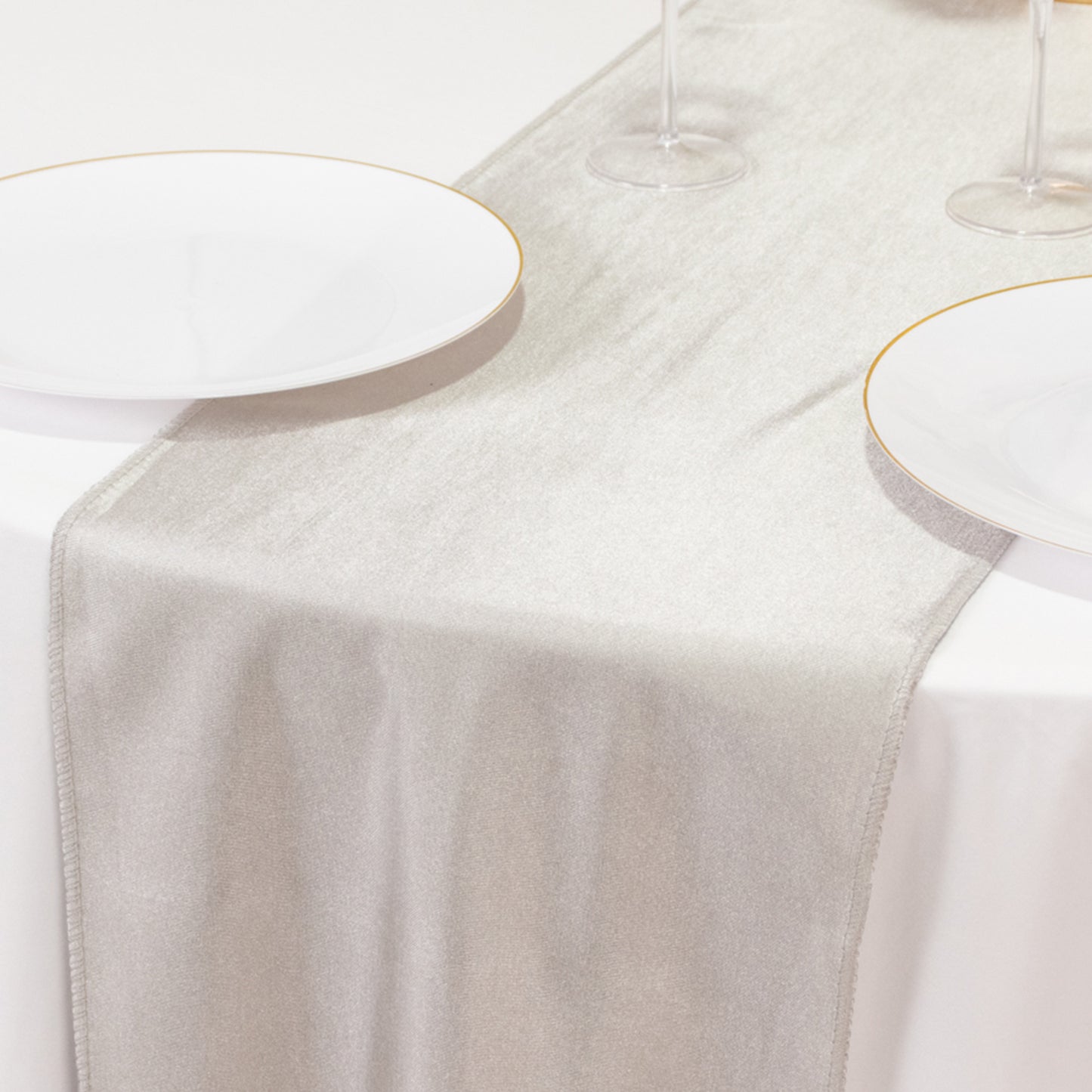 Shimmer Silver Premium Scuba Polyester Table Runner, Wrinkle Free Table Linen - 12"x108"