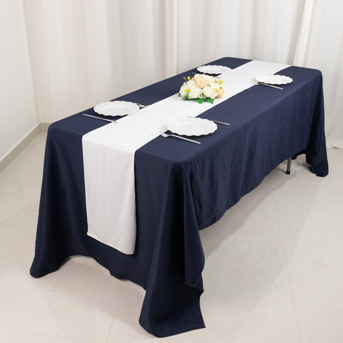 White Premium Scuba Polyester Table Runner, Wrinkle Free Table Linen - 12"x108"