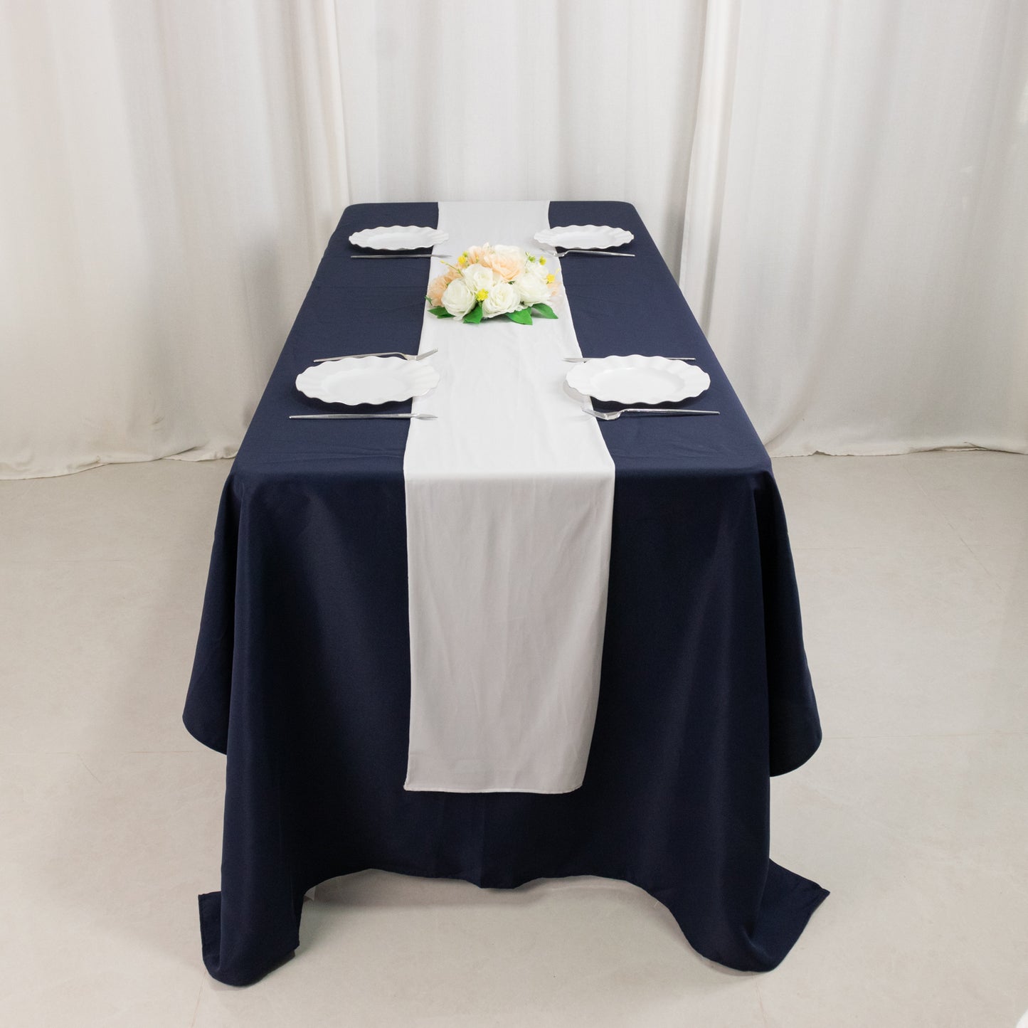 White Premium Scuba Polyester Table Runner, Wrinkle Free Table Linen - 12"x108"