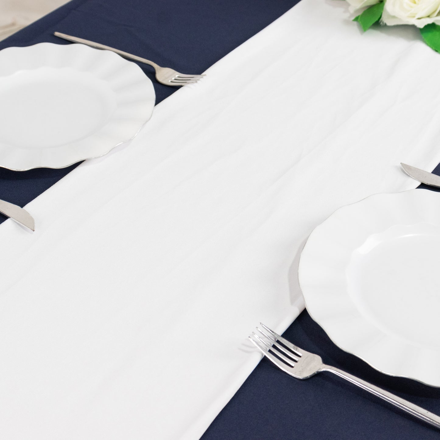 White Premium Scuba Polyester Table Runner, Wrinkle Free Table Linen - 12"x108"