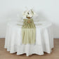 Champagne glitter gauze table runner on a round white table.
