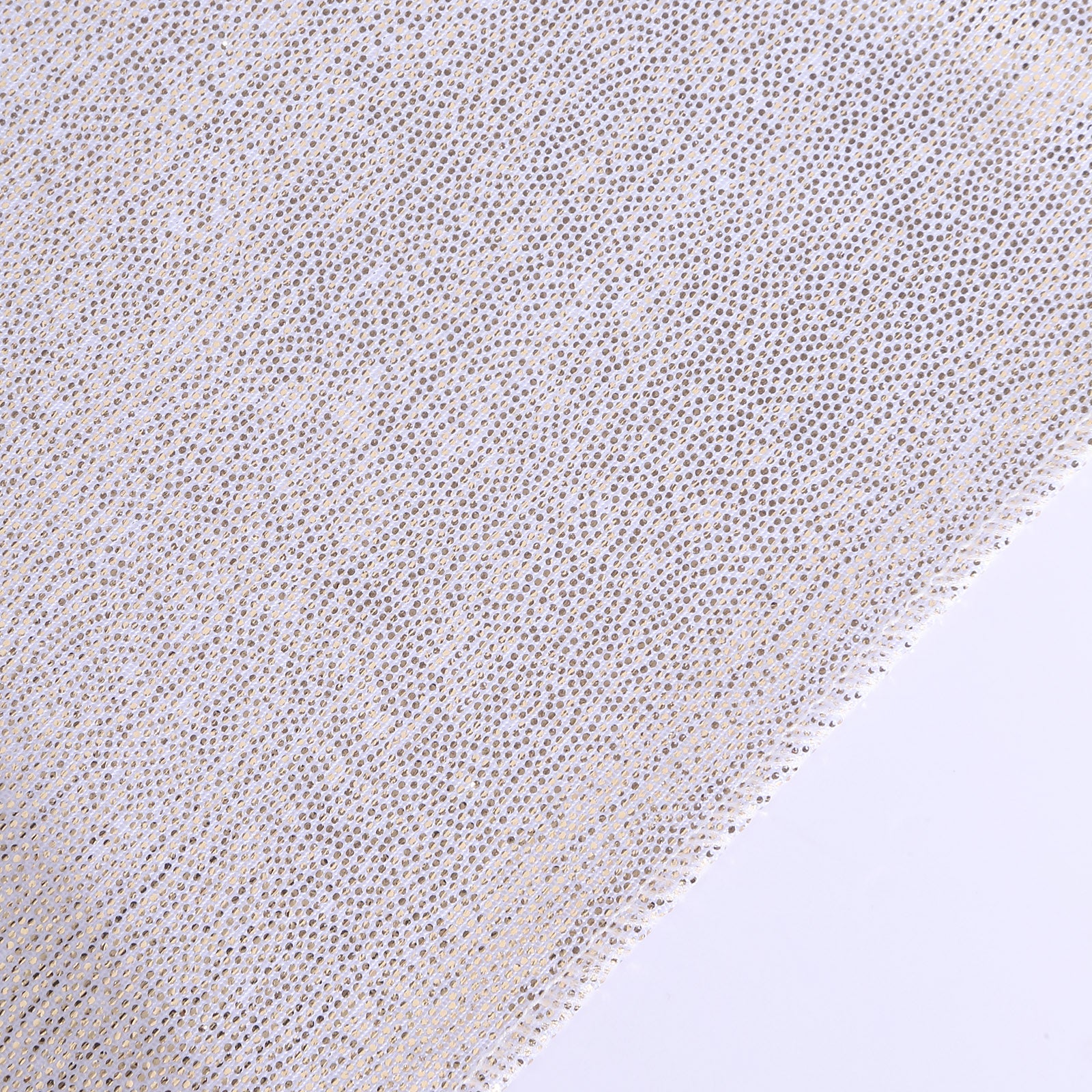 Beige shimmer sequin table runner with a glitter finish.