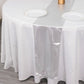Silver shimmer sequin table runner on a round white table.
