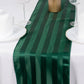 12"x108" Hunter Emerald Green Satin Stripe Table Runner on a white table setting.