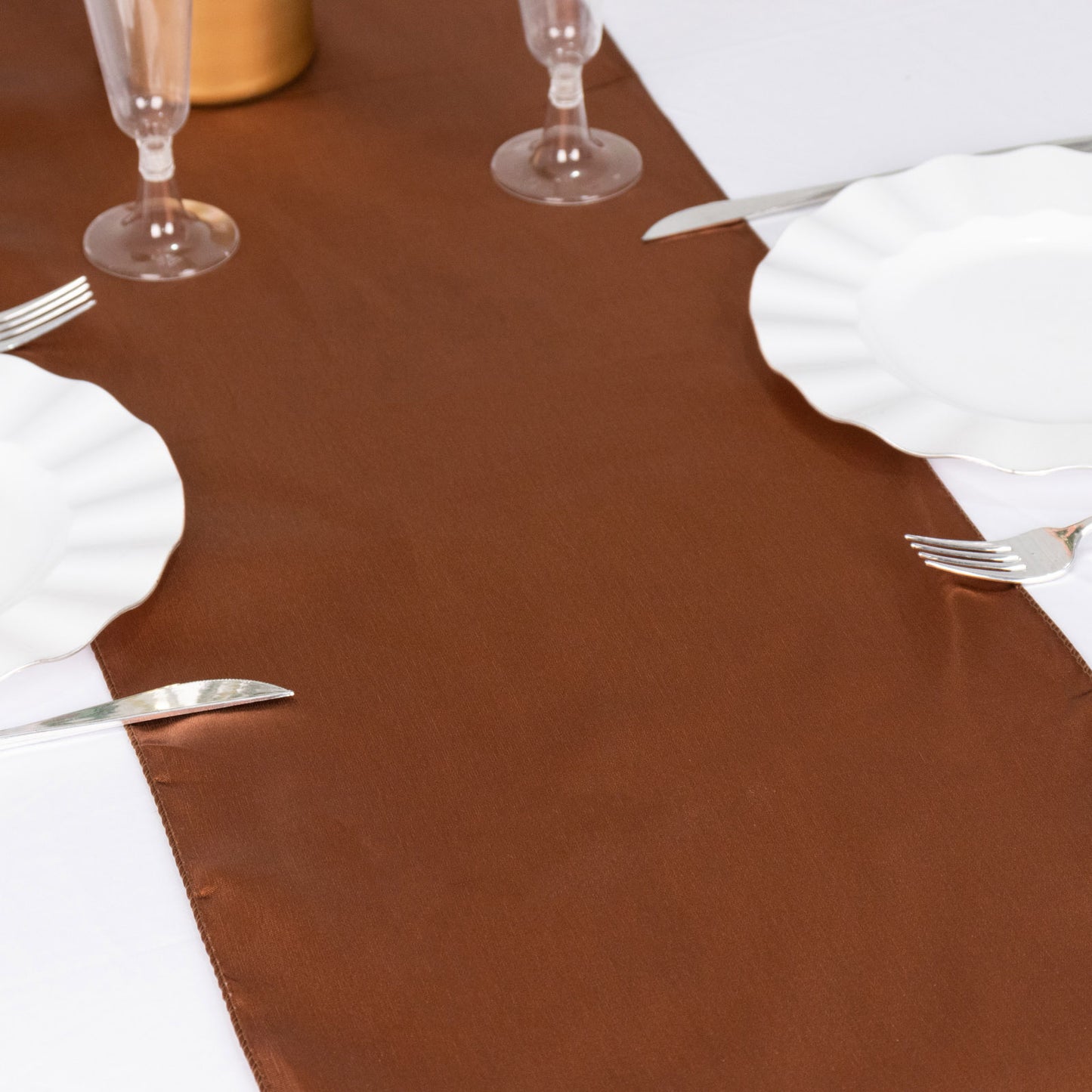 12"x108" Cinnamon Brown Seamless Smooth Satin Table Runner