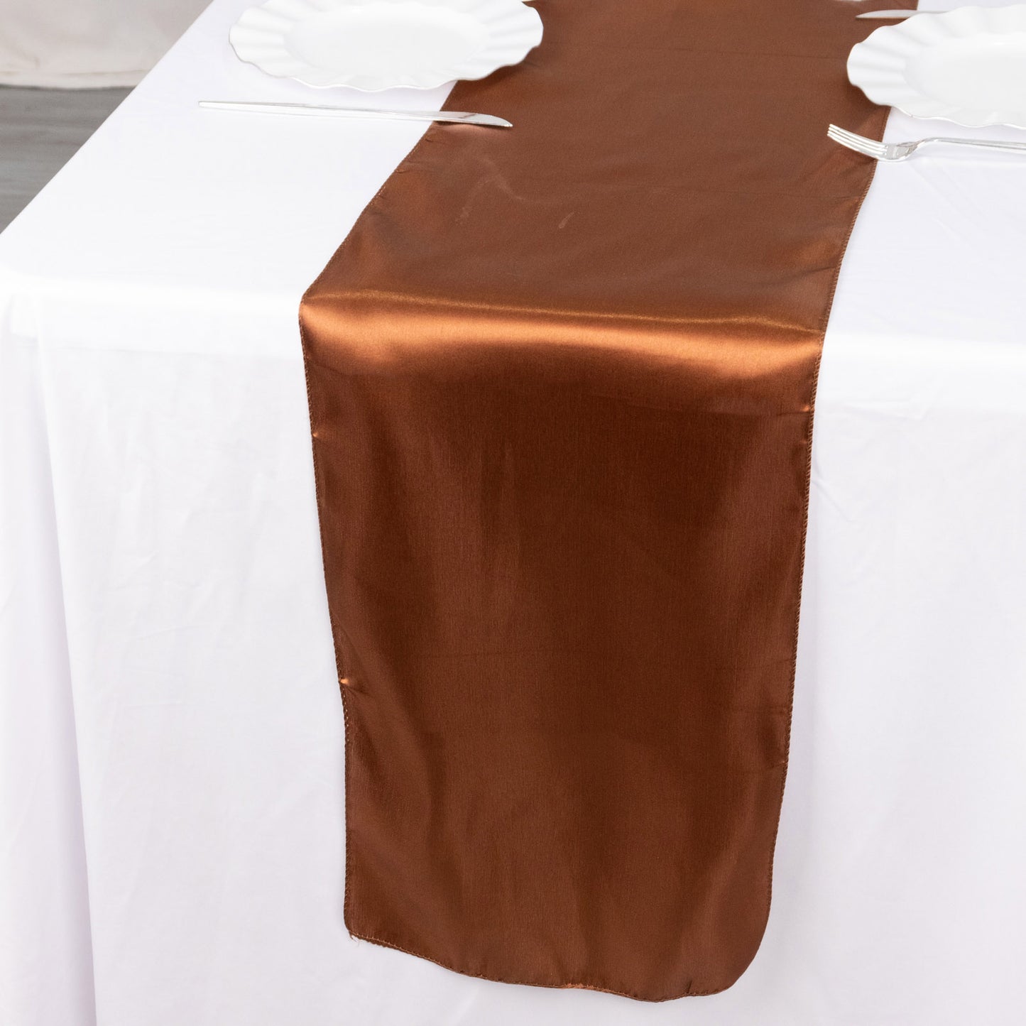 12"x108" Cinnamon Brown Seamless Smooth Satin Table Runner