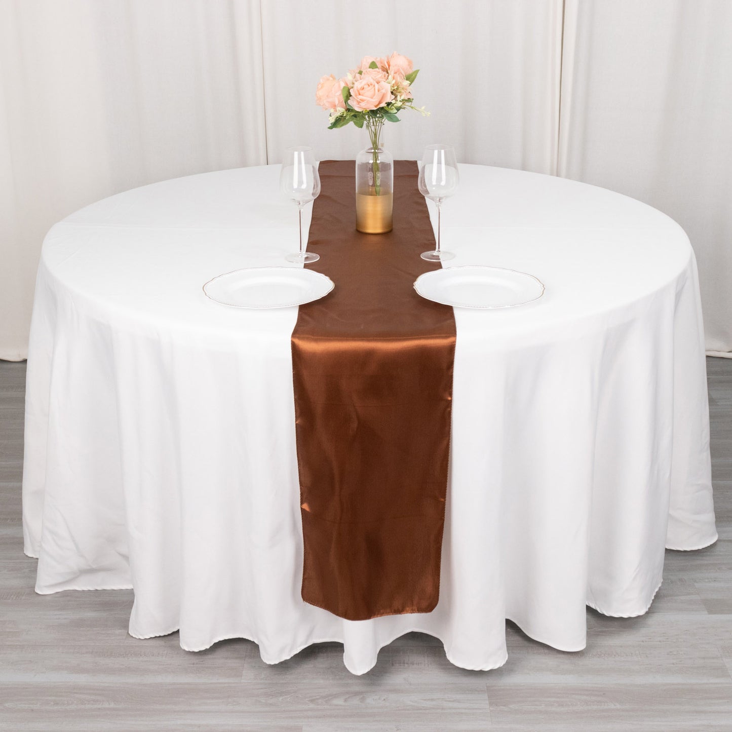 12"x108" Cinnamon Brown Seamless Smooth Satin Table Runner