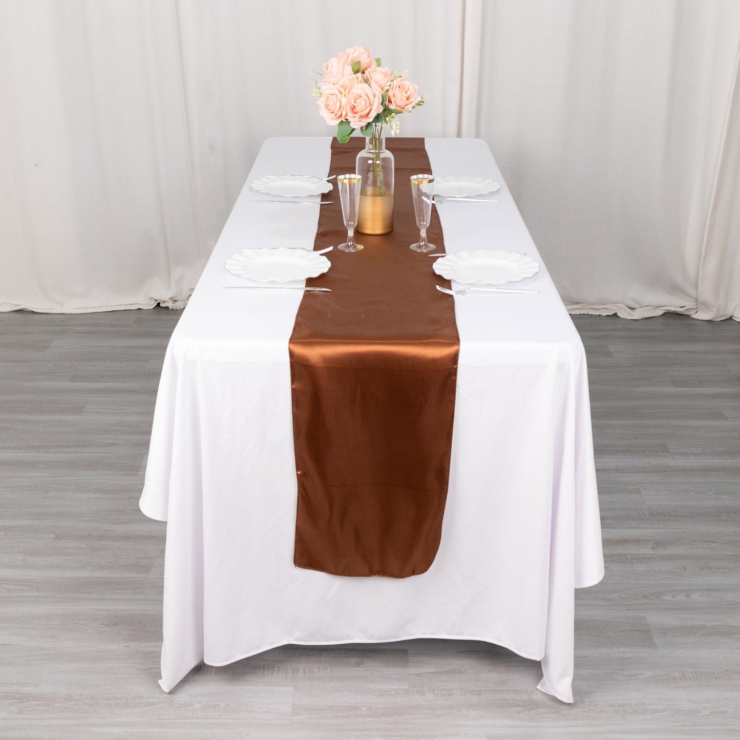 12"x108" Cinnamon Brown Seamless Smooth Satin Table Runner