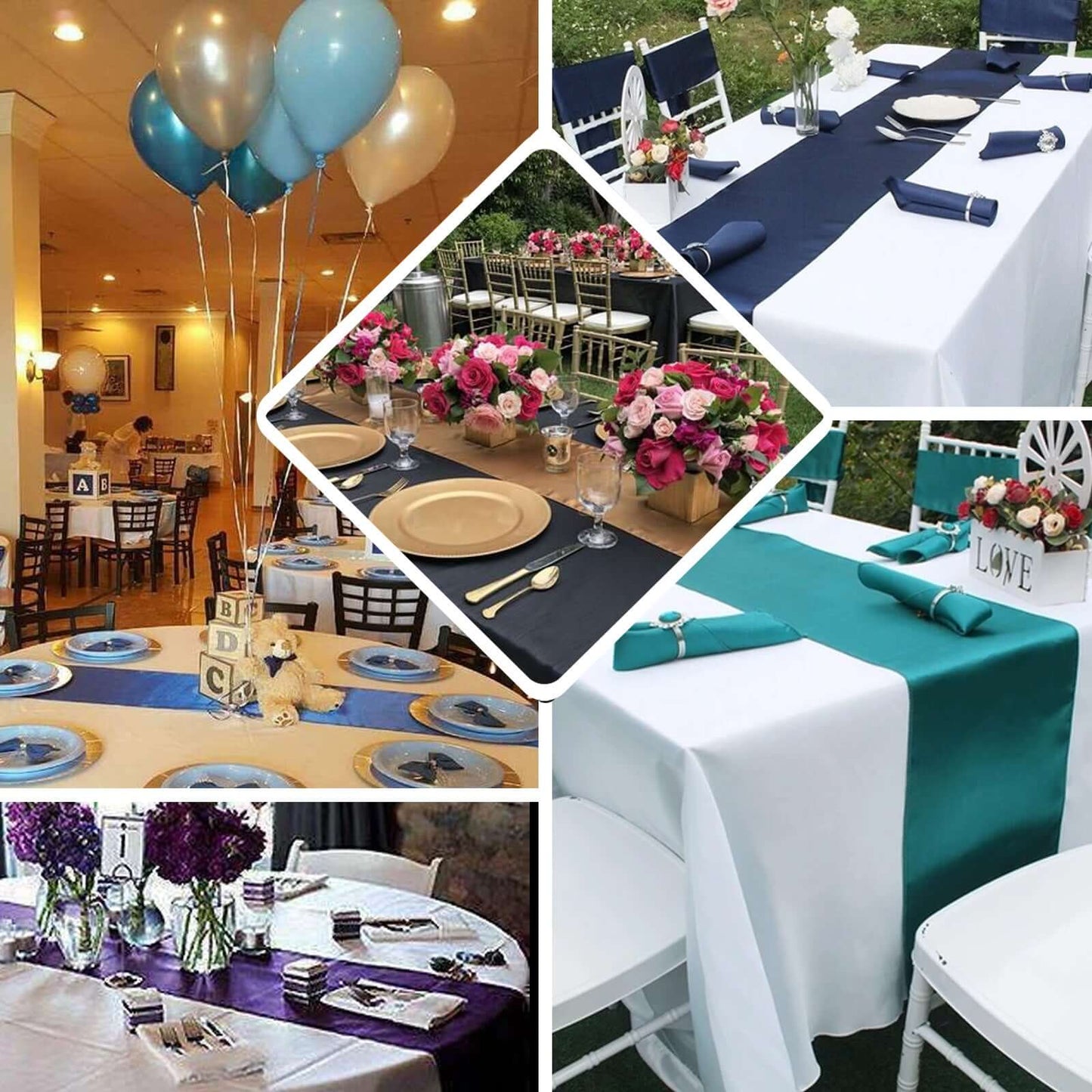 12"x108" Peacock Teal Seamless Satin Table Runner