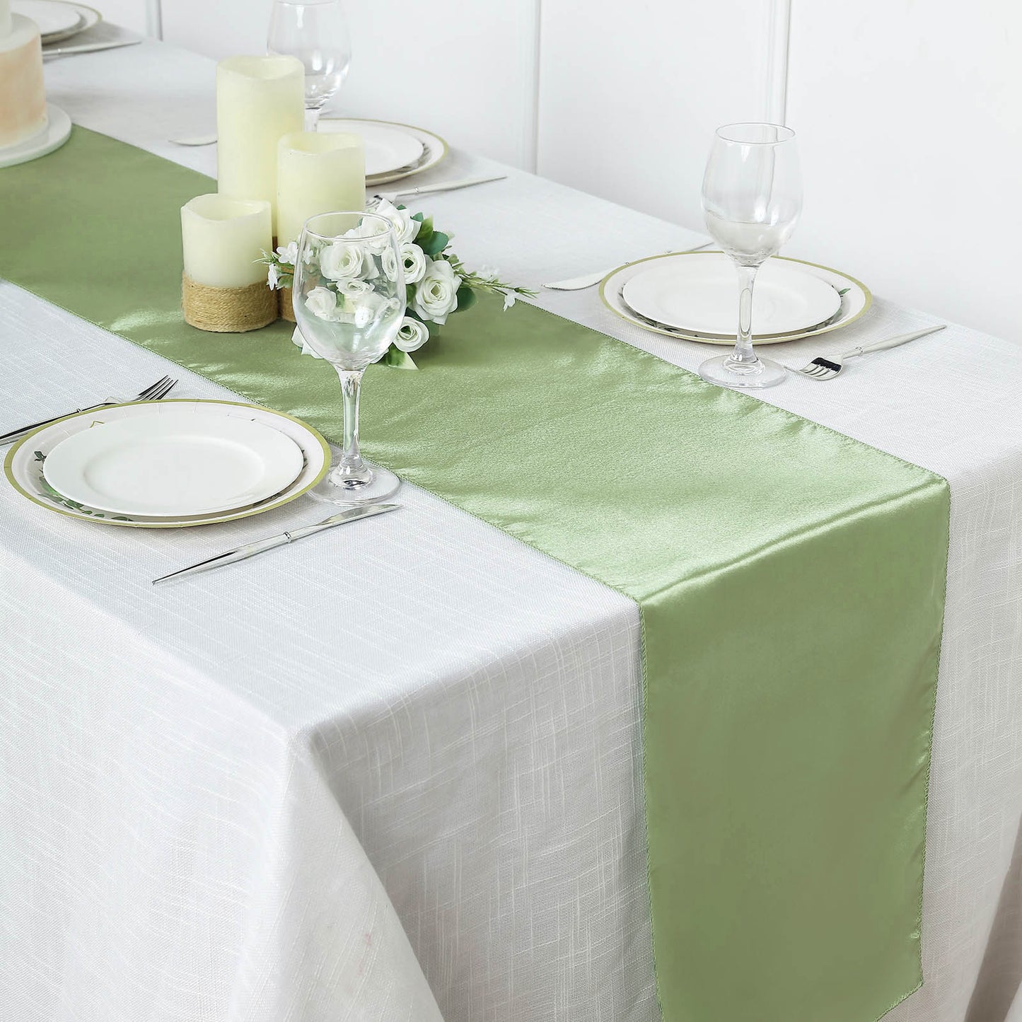 12"x108" Sage Green Satin Table Runner