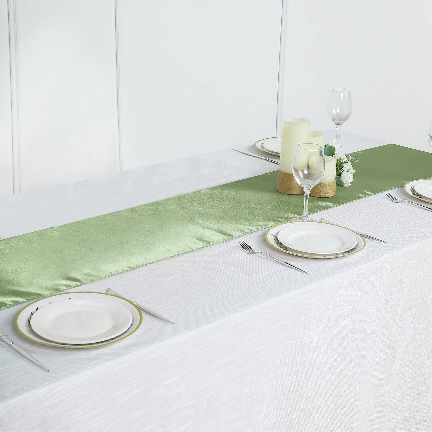 12"x108" Sage Green Satin Table Runner