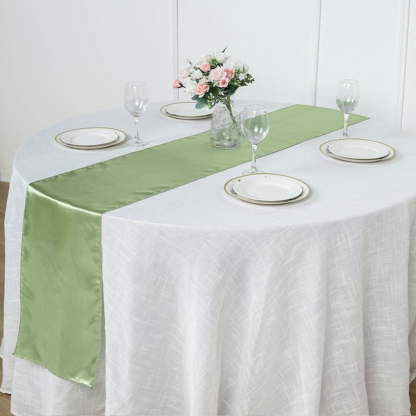 12"x108" Sage Green Satin Table Runner