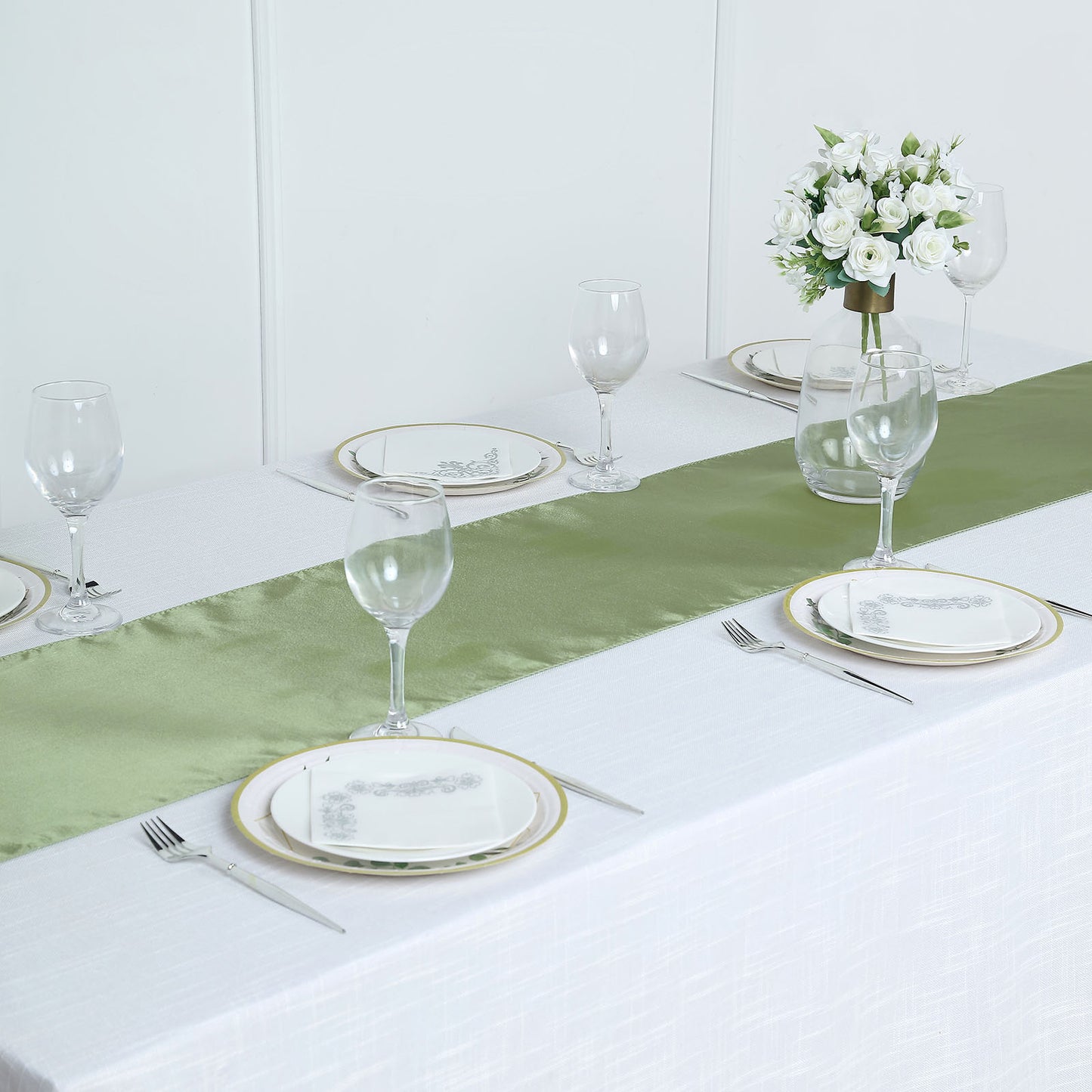 12"x108" Sage Green Satin Table Runner