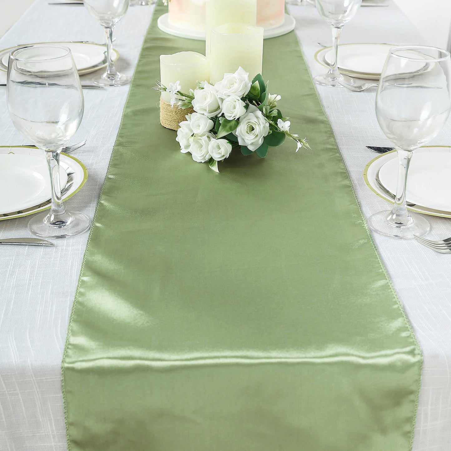 12"x108" Sage Green Satin Table Runner