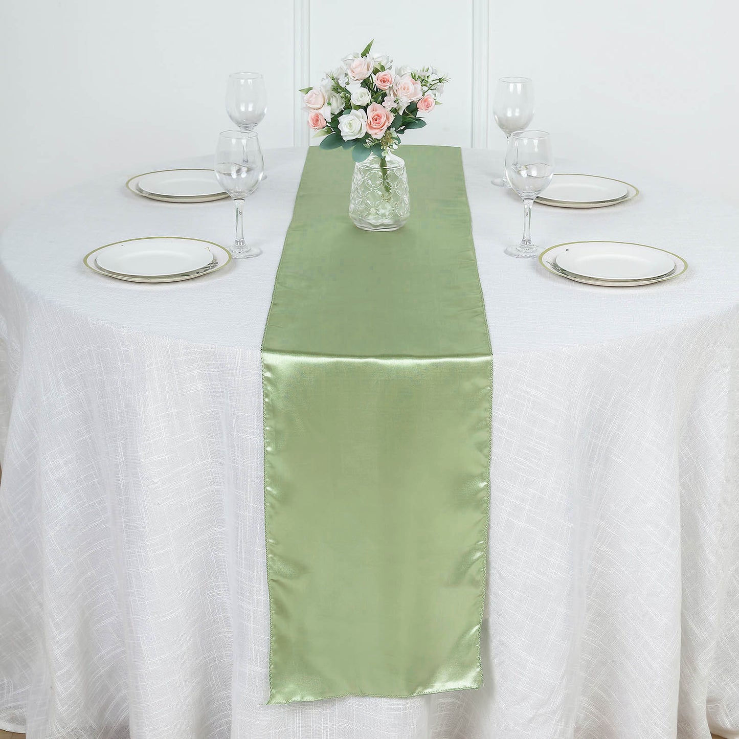 12"x108" Sage Green Satin Table Runner