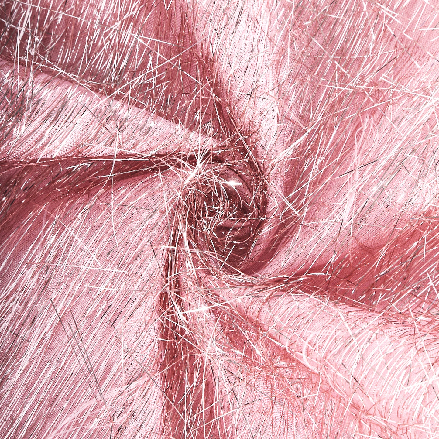 Rose gold metallic fringe tinsel table runner with shimmery texture.