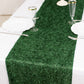 Green shag minky polyester table runner on a white table setting.