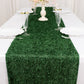 Green shag minky polyester table runner on a white table setting.