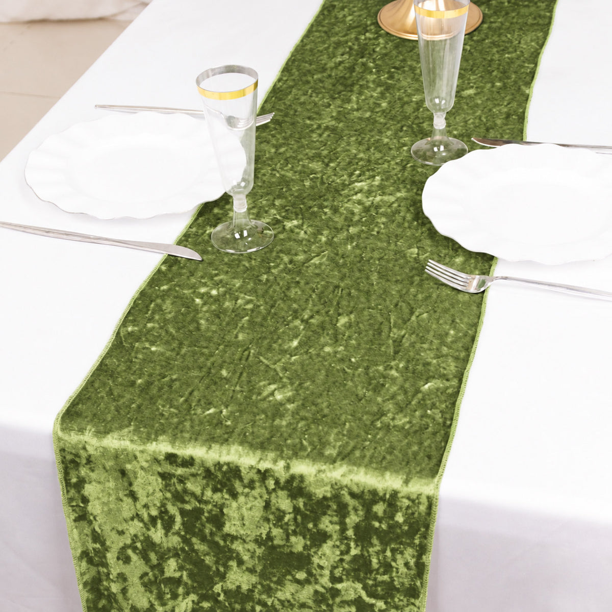 Premium Crushed Velvet 12"x108" Table Runner Dusty Sage Green - Soft & Wrinkle-Resistant Table Linen