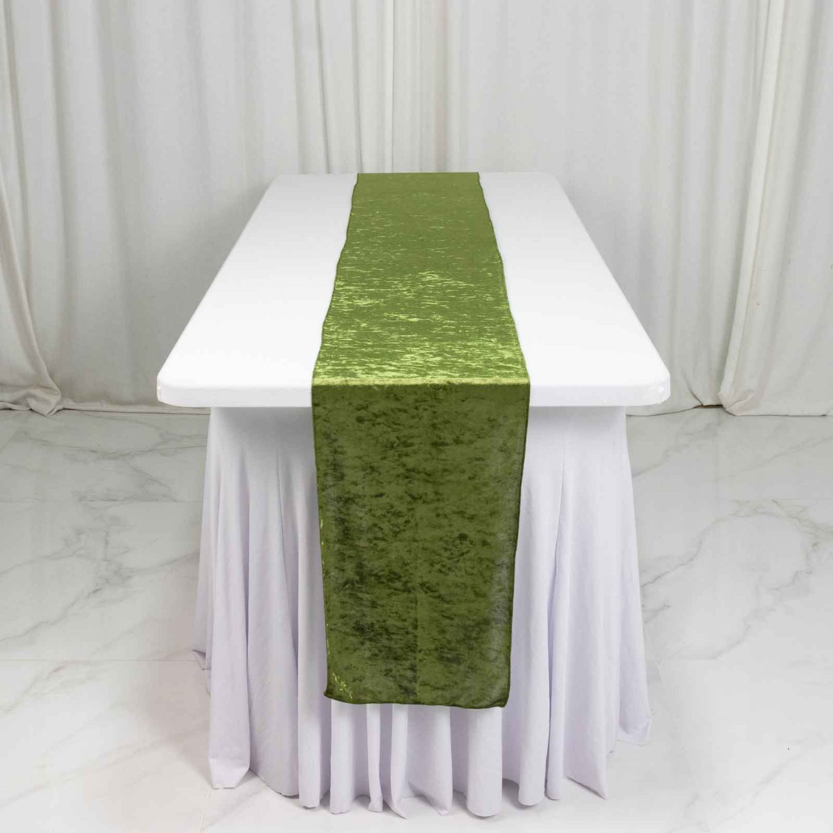 Premium Crushed Velvet 12"x108" Table Runner Dusty Sage Green - Soft & Wrinkle-Resistant Table Linen