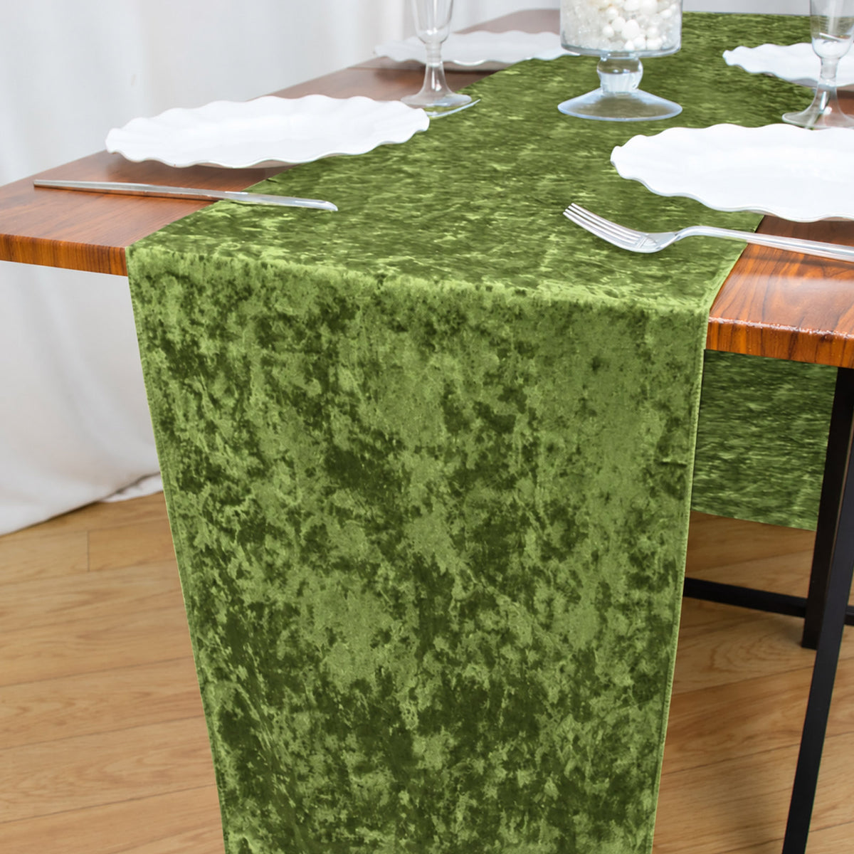 Premium Crushed Velvet 12"x108" Table Runner Dusty Sage Green - Soft & Wrinkle-Resistant Table Linen