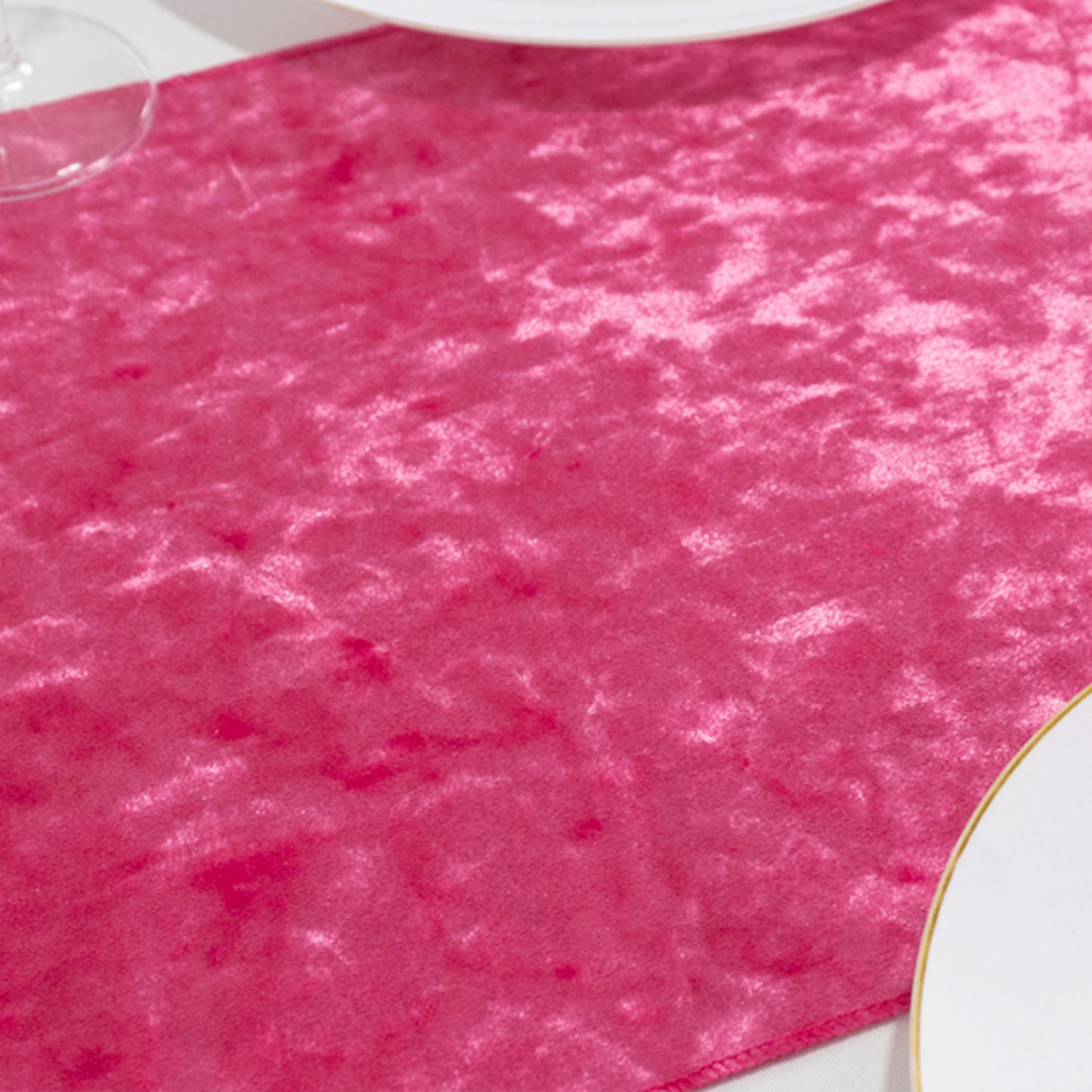 12"x108" Fuchsia Premium Crushed Velvet Table Runner - 190GSM