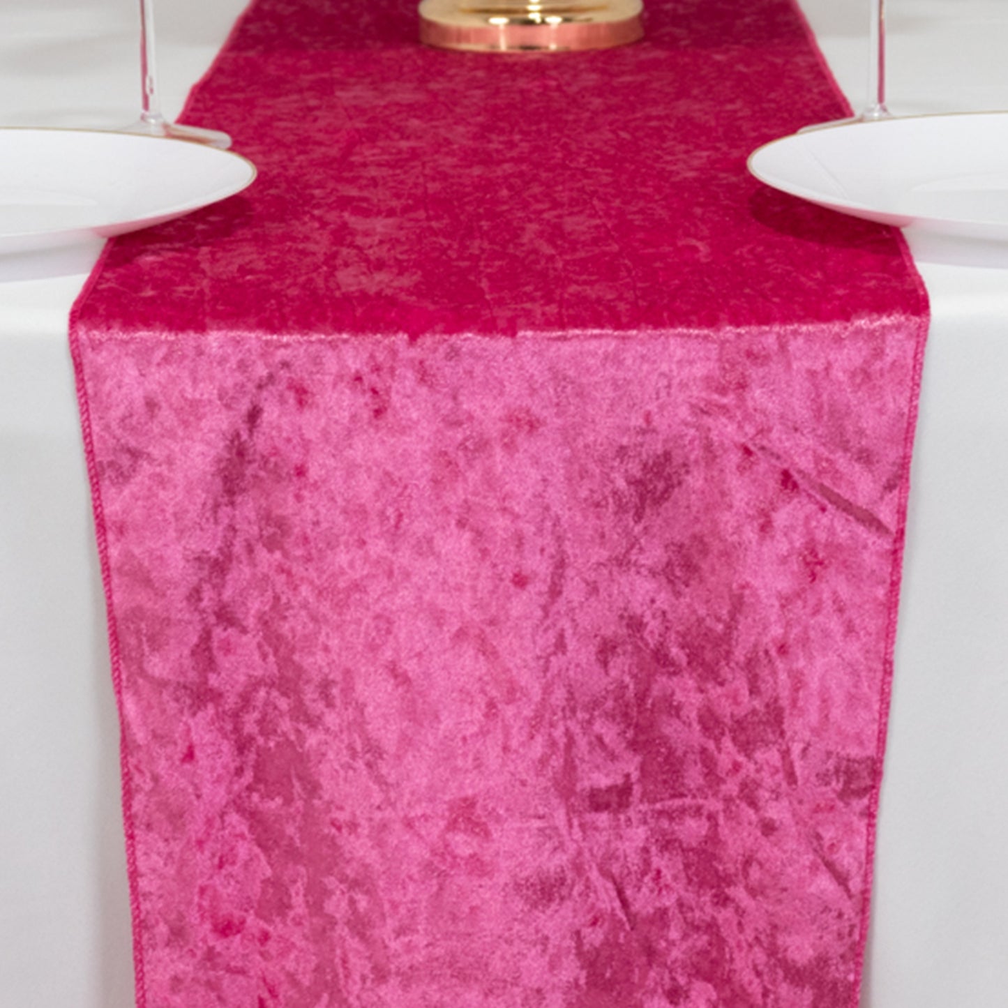 12"x108" Fuchsia Premium Crushed Velvet Table Runner - 190GSM