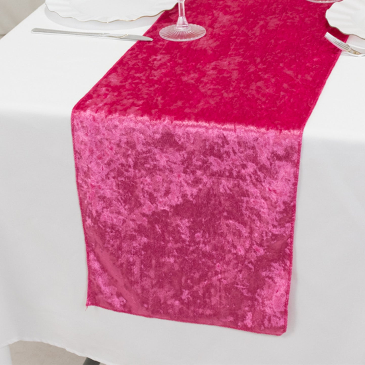 12"x108" Fuchsia Premium Crushed Velvet Table Runner - 190GSM