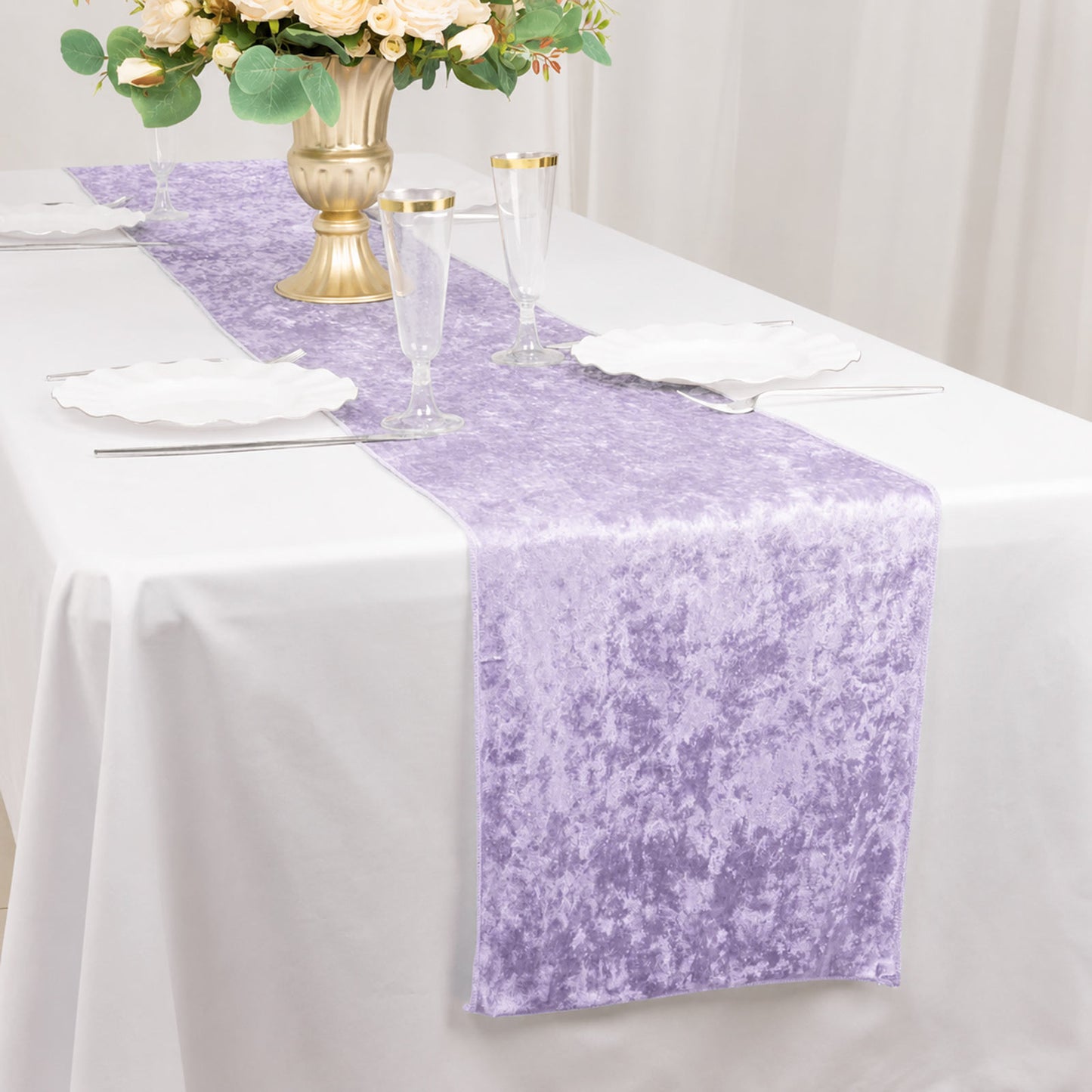 Premium Crushed Velvet 12"x108" Table Runner Lavender Lilac - Soft & Wrinkle-Resistant Table Linen