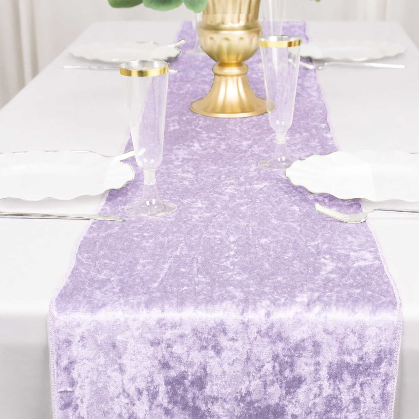 Premium Crushed Velvet 12"x108" Table Runner Lavender Lilac - Soft & Wrinkle-Resistant Table Linen