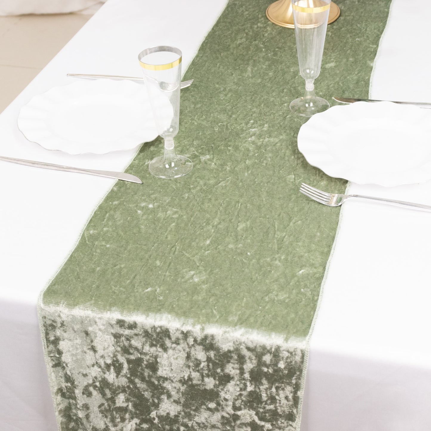12"x108" Sage Green Premium Crushed Velvet Table Runner - 190GSM