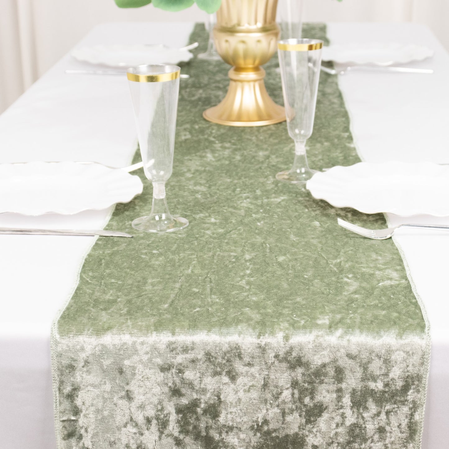12"x108" Sage Green Premium Crushed Velvet Table Runner - 190GSM