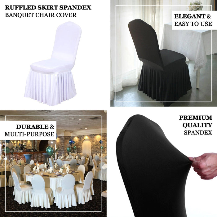 Black Ruffle Pleated Spandex Chair Slipcover for Banquets and Events