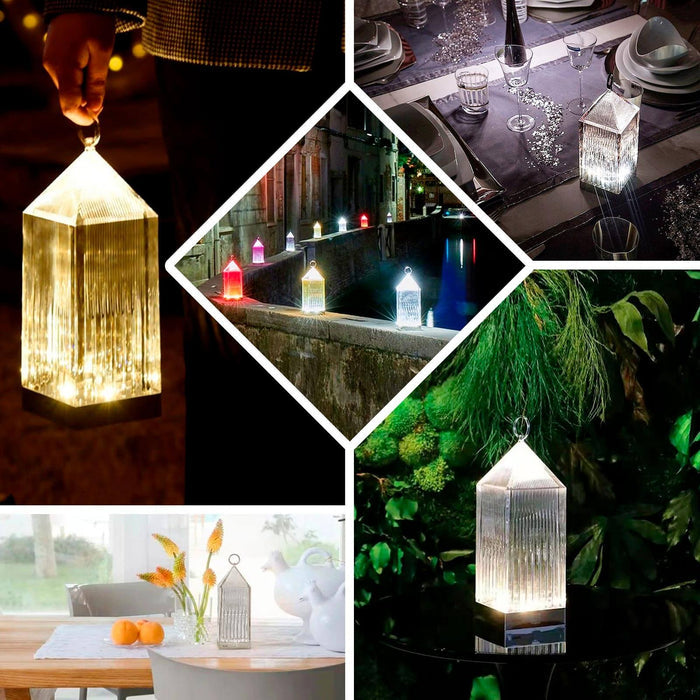 Retro LED crystal lantern table lamp in warm white light.