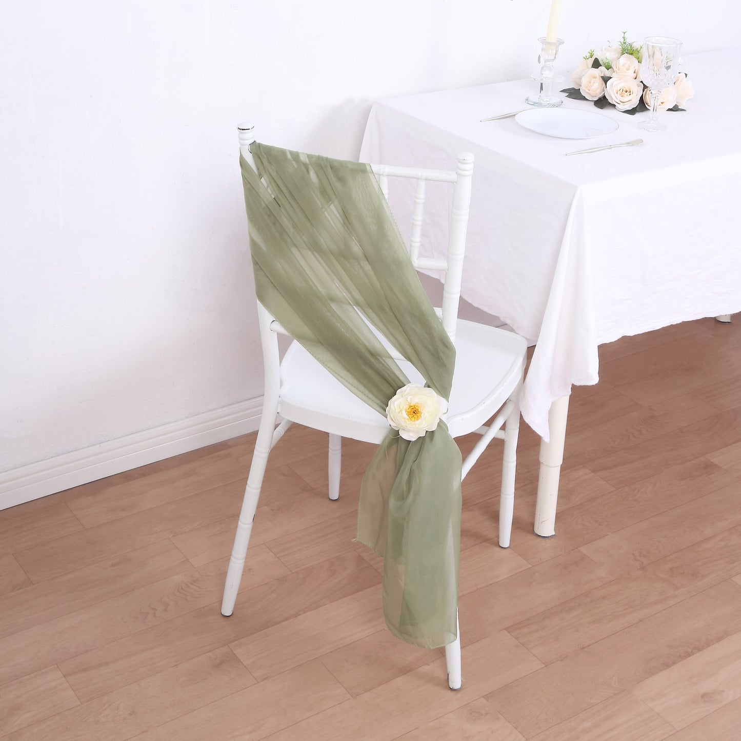 5 Pack Dusty Sage Green DIY Designer Chiffon Chair Sashes - 22"x78"