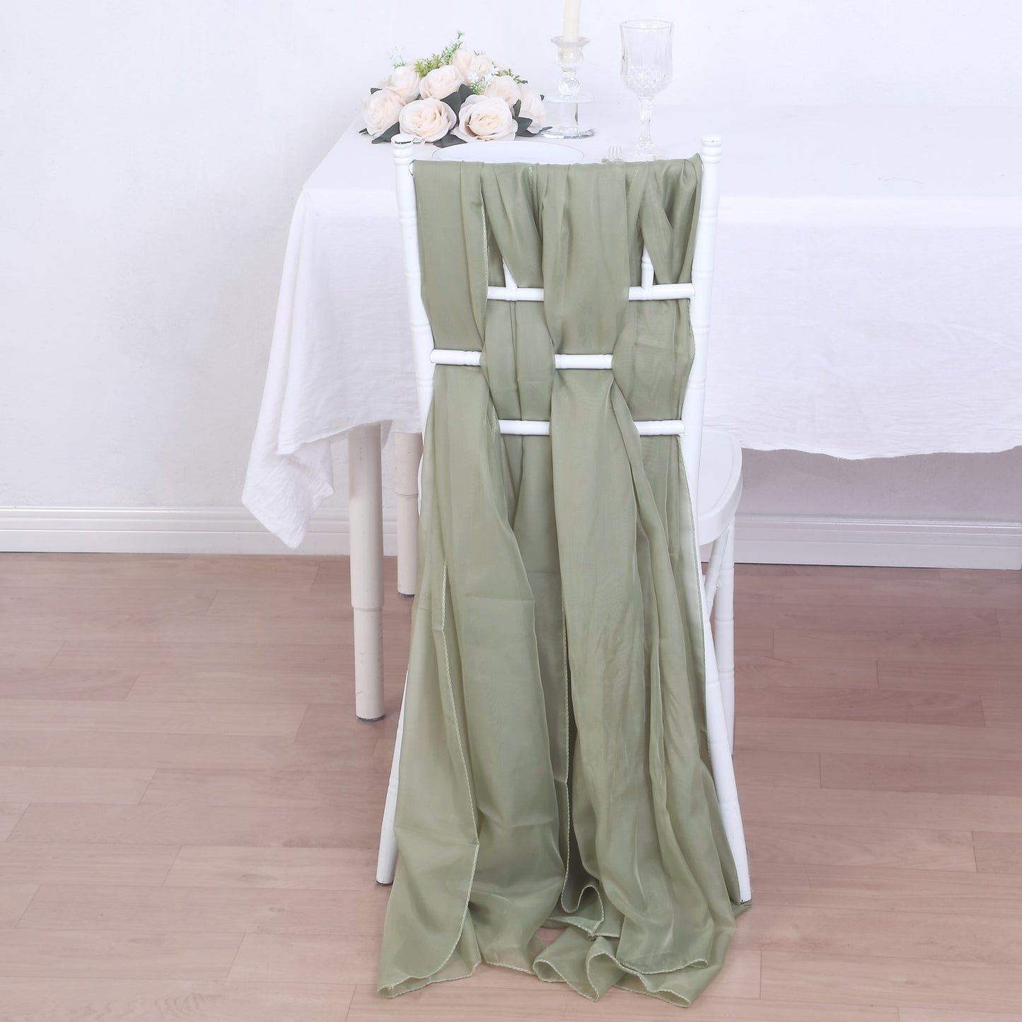 5 Pack Dusty Sage Green DIY Designer Chiffon Chair Sashes - 22"x78"