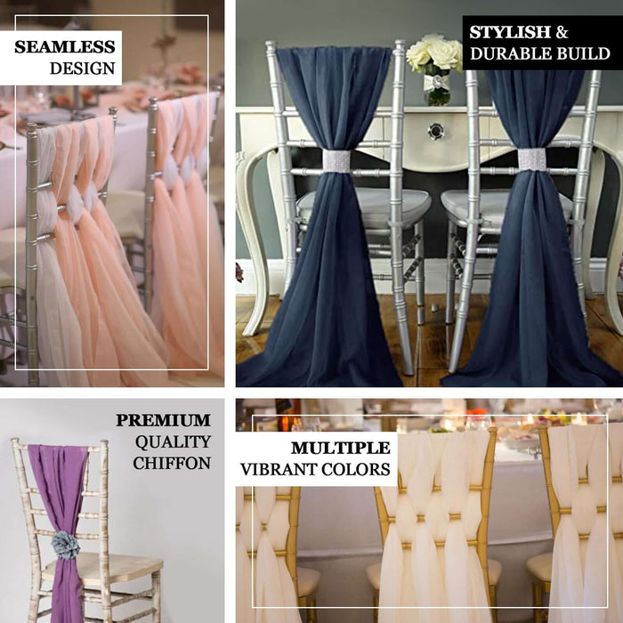 5 Pack | Beige DIY Premium Designer Chiffon Chair Sashes | 22" x 78"