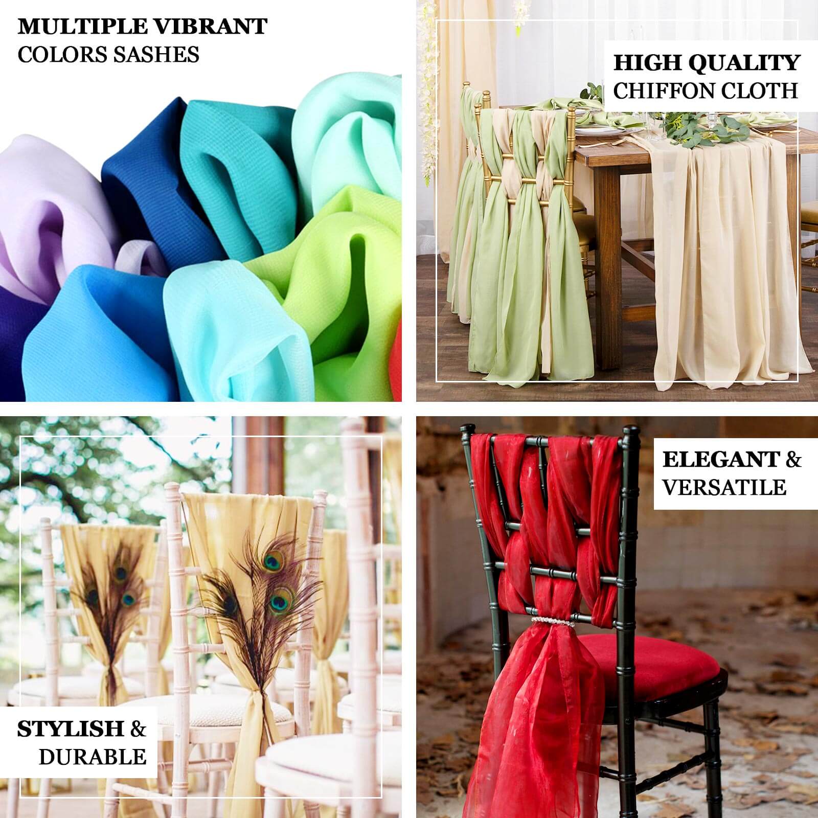5 Pack | Olive Green DIY Premium Designer Chiffon Chair Sashes | 22" x 78"